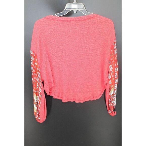 WE THE FREE BLOSSOM THERMAL BALLOON SLEEVE TOP SIZE XS PAISLEY RED - Picture 2 of 6